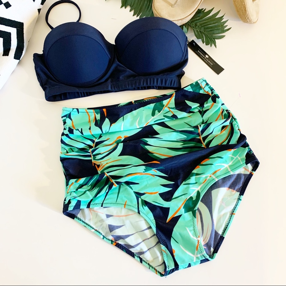 NWT Unique & Classic Palm Leaf High Waisted swim L - Picture 1 of 4